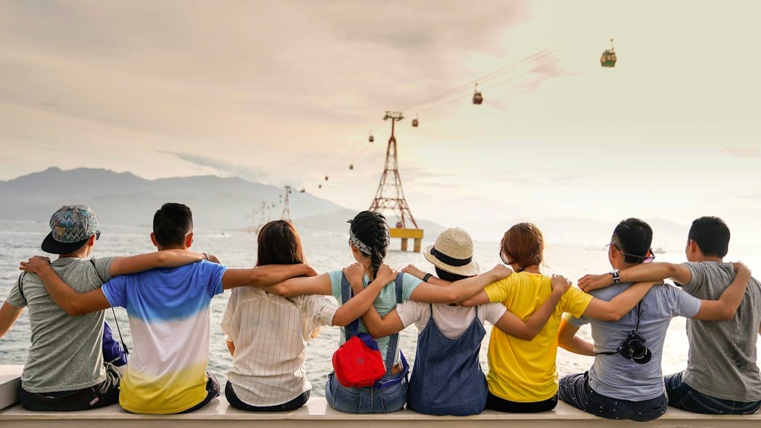 Friends gathering outdoors